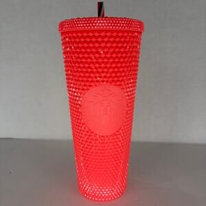 Starbucks 2022 Dragon Fruit Studded Bling Venti Tumbler 24oz with Rainbow Straw